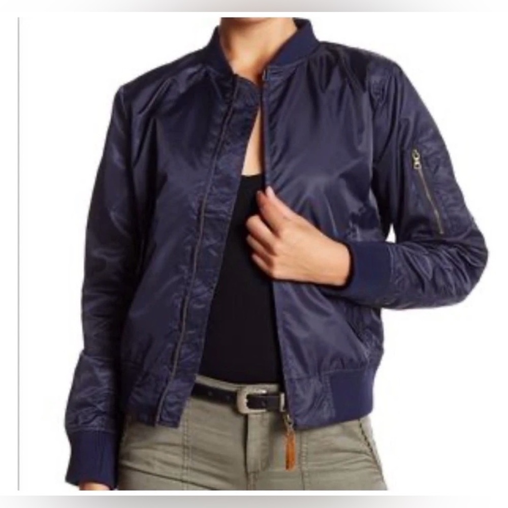 Sanctuary Blue Bomber Jacket M Nylon/Polyester Shell Zipper Pockets Like New